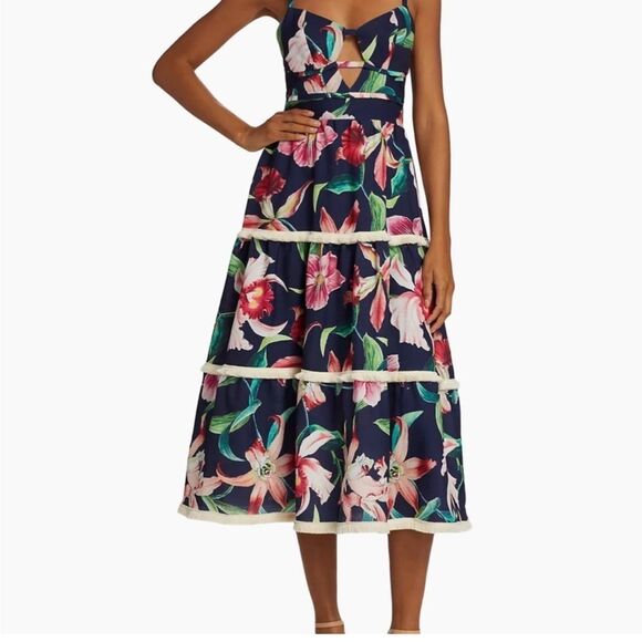 PatBO Dresses & Skirts - NWT PatBO Tropicalia Jute Trim Midi Dress Size 0